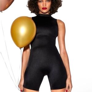 SKIMS onyx all in one Black Mock Neck Onesie romper